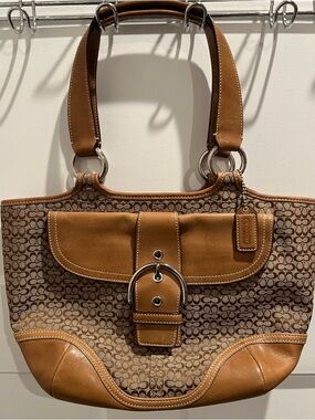 Vintage Coach Brown Signature Canvas and Leather Tote